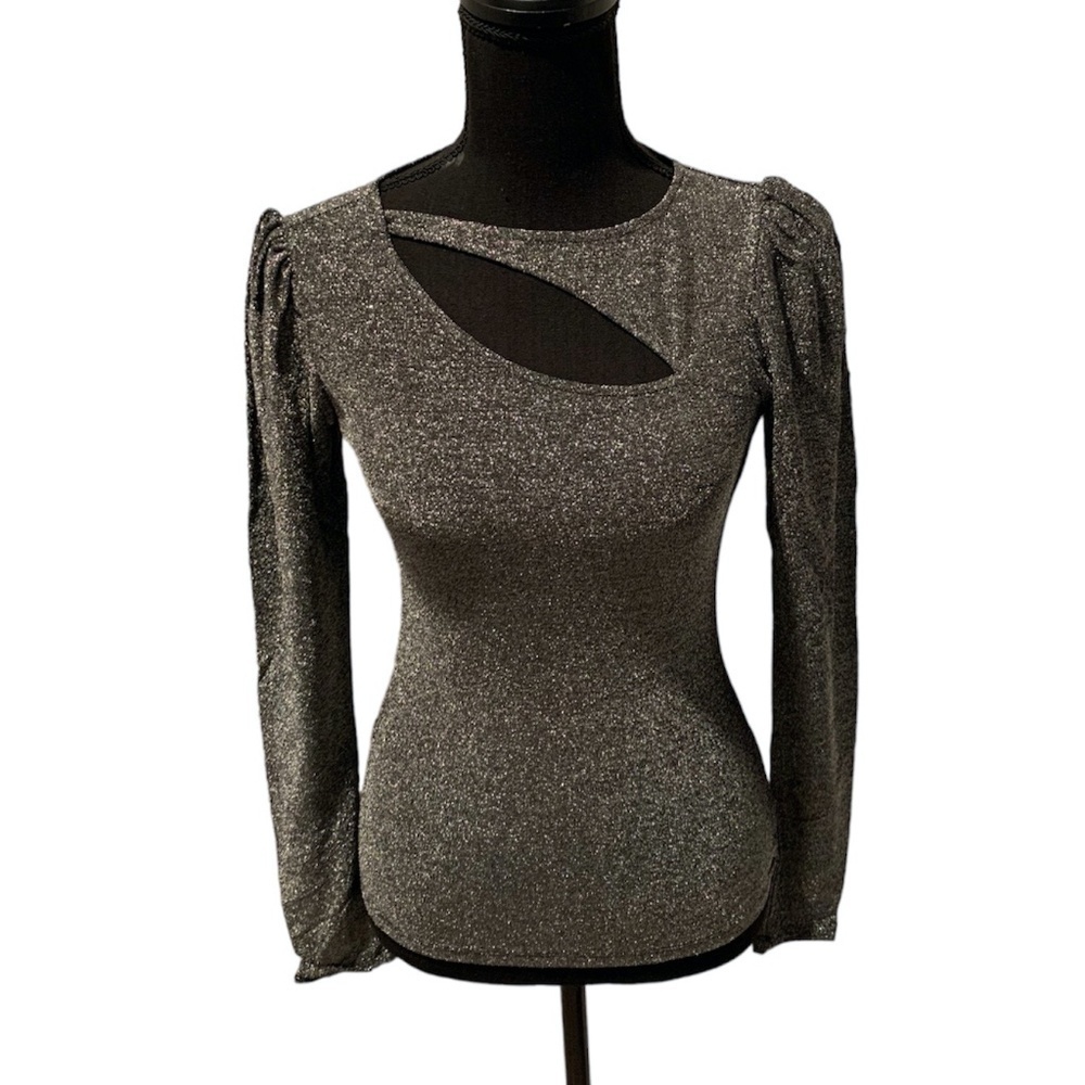 N: Philanthropy Delia Metallic Cut Out Top in Black and Silver Small NWT